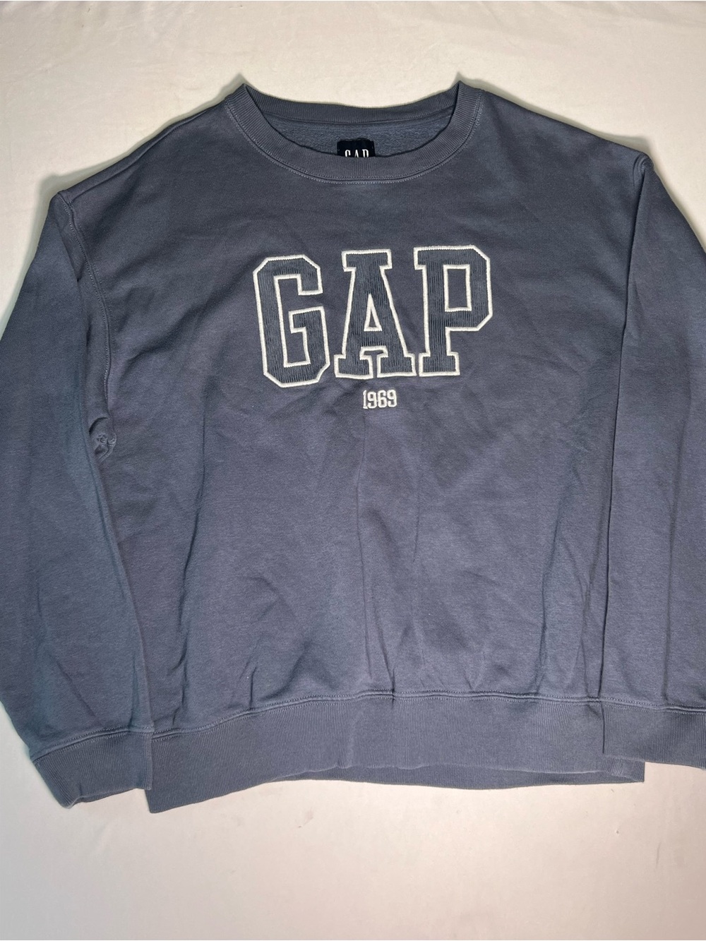 GAP Men's Crewneck Sweatshirt in Dusty Blue with White Logo